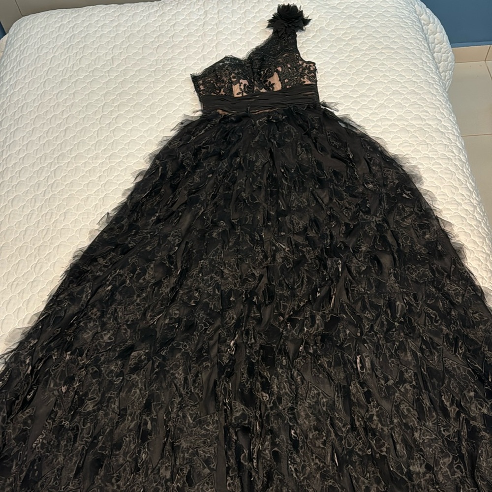 Black and nude one shoulder long dresss